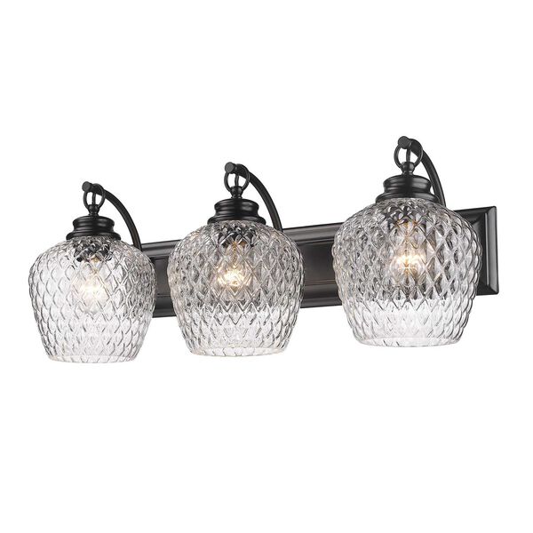 Adeline Matte Black Three-Light Vanity Light with Clear Glass, image 1